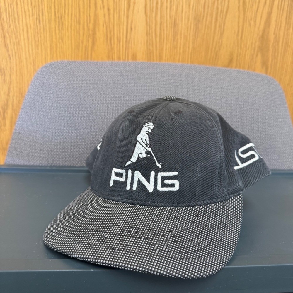 Ping Golf Hat Mens Black Cushin LST Adjustable Strapback Made in USA Cap
